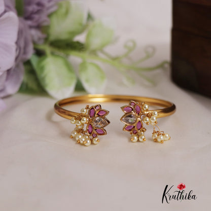 Beautiful Lotus Pearl Drops Openable Kada B300 (Available In 3 Colors)