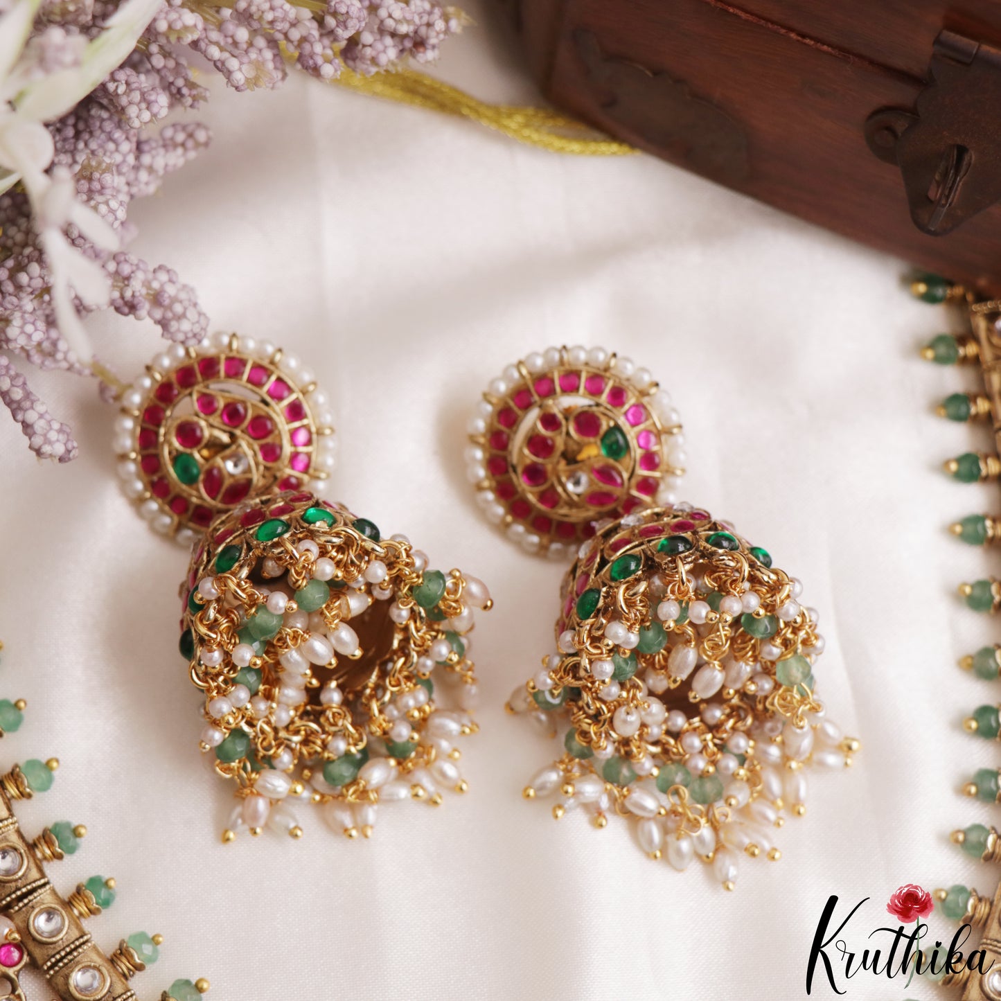 Premium Floral Peacock Motifs Jadau Necklace With Pearl Bead Drops NC3140