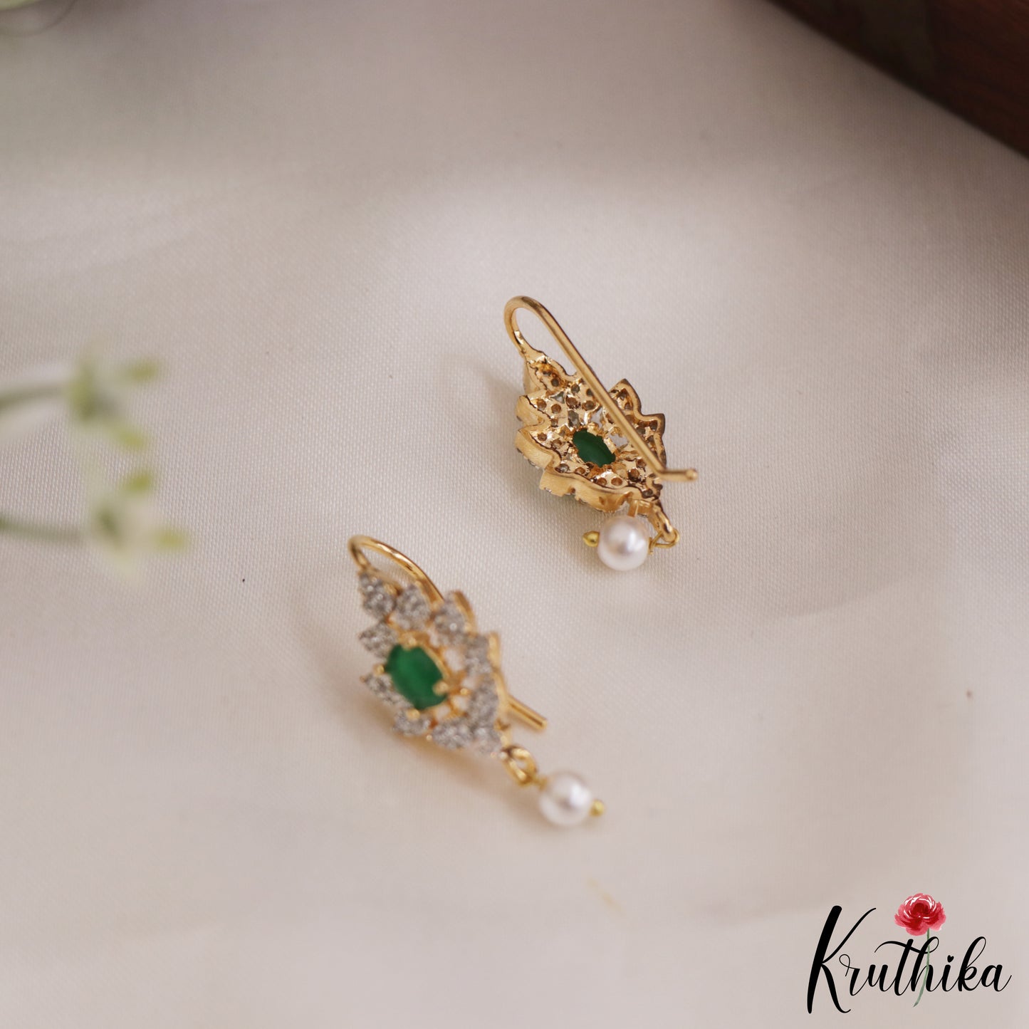 Trendy Floral Earcuffs | Upper Earrings | Bugadi Earrings With Pearl Drop E888 (Available in 3 Colours)
