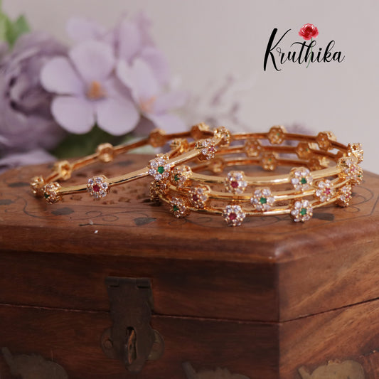 Trendy AD Floral Sparkling Bangles B365 (Set of 4 Bangles)