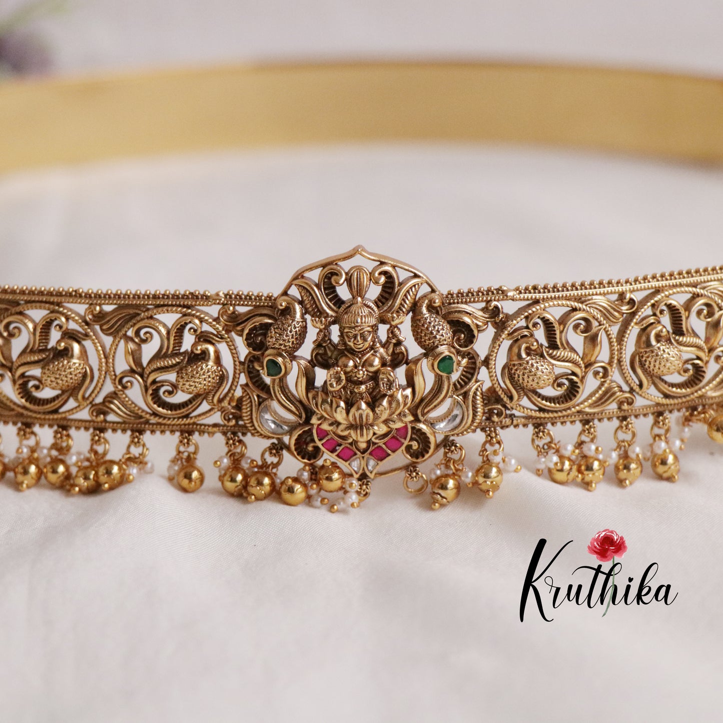 Gorgeous Light Weight Lakshmi Devi Jadau Hip Belt with Beads Drops V272 (Available in 2 Colours)