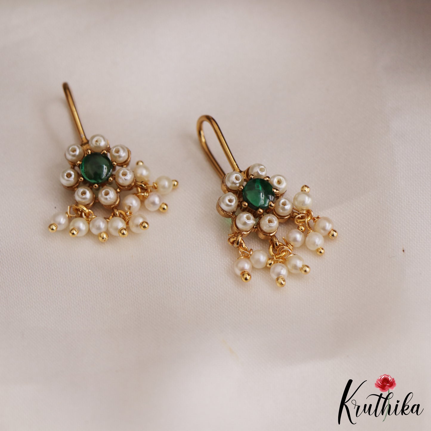 Elegant Kemp Floral Earcuffs | Upper Earrings | Bugadi Earrings With Pearl Drops E889