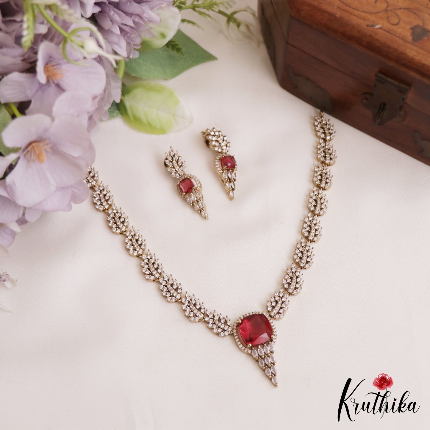 Trendy Leaf Motifs AD Victorian Necklace NC2765 (Available In 5 Colors)