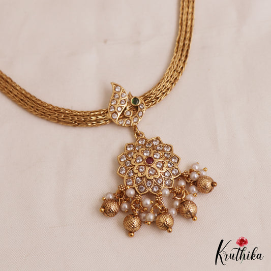 Elegant Peacock Floral Motifs AD Pendant Chain Set NC2871