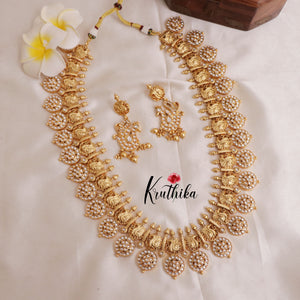 Premium Kundan stone Elegant Temple Lakshmi Haaram with Pastel Green Beads LH1870 with peacock design LH1859