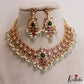 Beautiful Teardrop Motifs Jadau Choker With Green Bead Drops NC2980