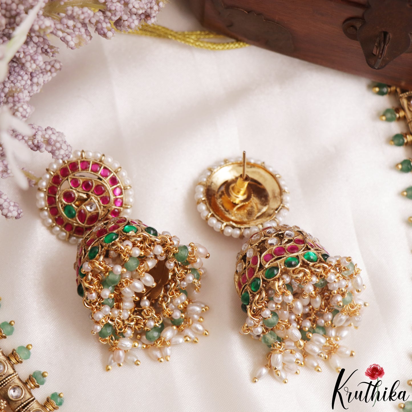 Premium Floral Peacock Motifs Jadau Necklace With Pearl Bead Drops NC3140
