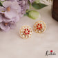 Trendy Pearl Border Floral Motifs AD Stud Earrings E991 (Available In 6 Colors)