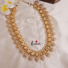 Premium Kundan stone Elegant Temple Lakshmi Haaram with Pastel Green Beads LH1870 with peacock design LH1859