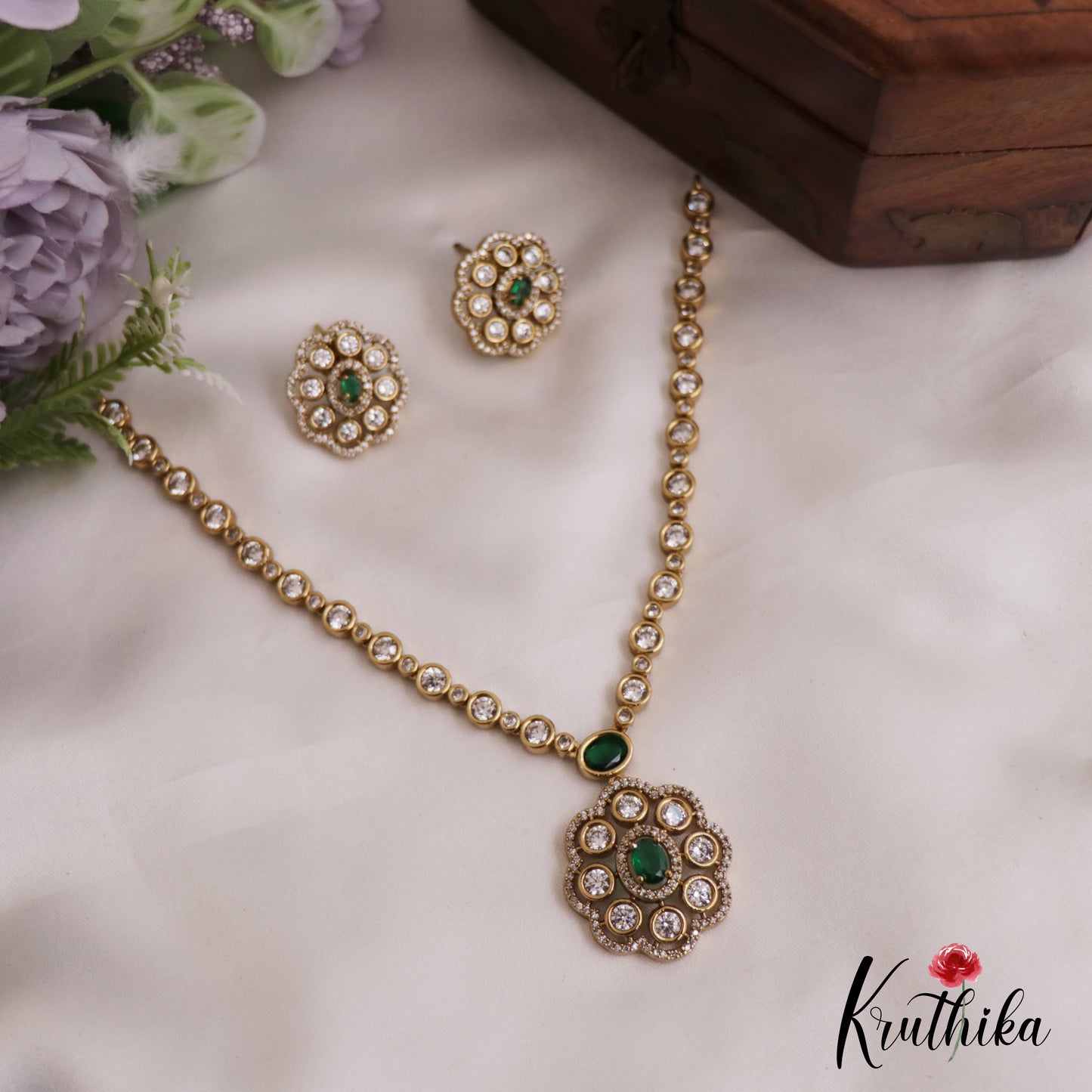 Eleagnt Floral Motifs AD Necklace NC2724 (Available In 3 Colors)