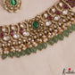 Sparkling Teardrop Motifs Polki Victorian Choker With Green Bead Drops NC3006