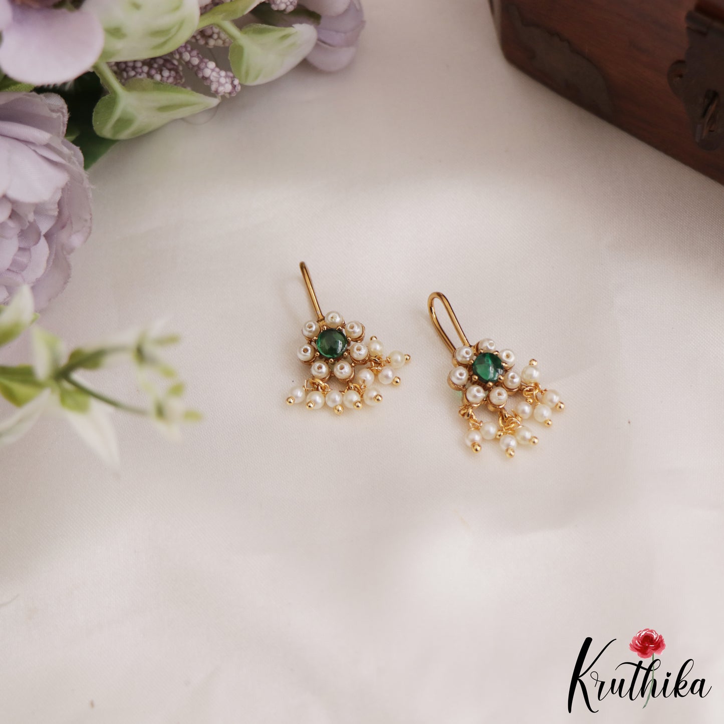 Elegant Kemp Floral Earcuffs | Upper Earrings | Bugadi Earrings With Pearl Drops E889