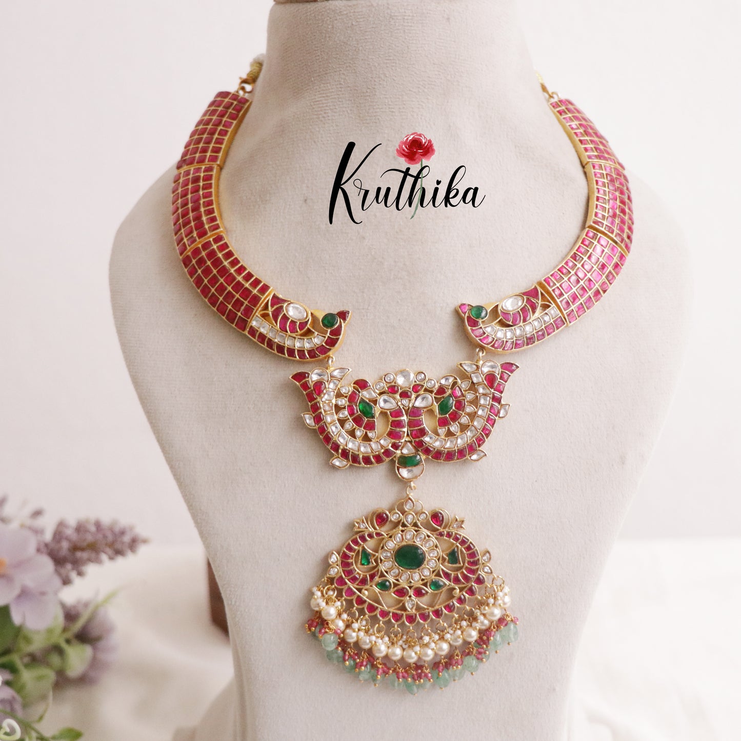 Classic Antique Jadau Peacock Pendant Necklace NC2200