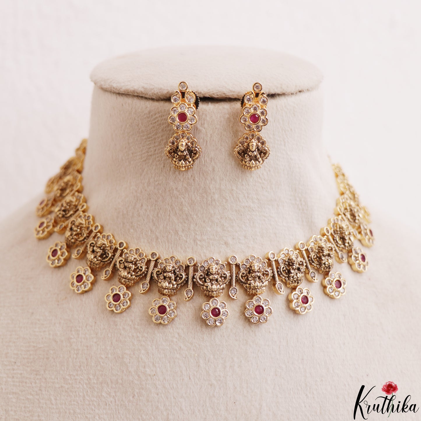 Classic Antique Nagas Lakshmi Floral Motifs Temple Choker NC3184 (Available In 2 Colors)