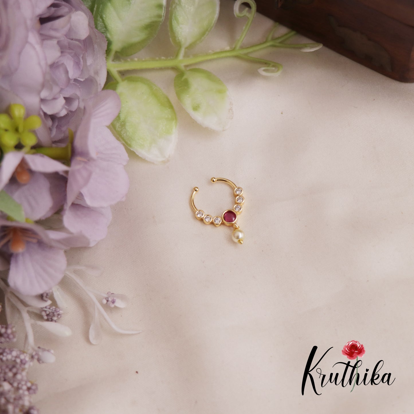 Beautiful Septum Nose Ring With Pearl Drop - No Piercing Required N72