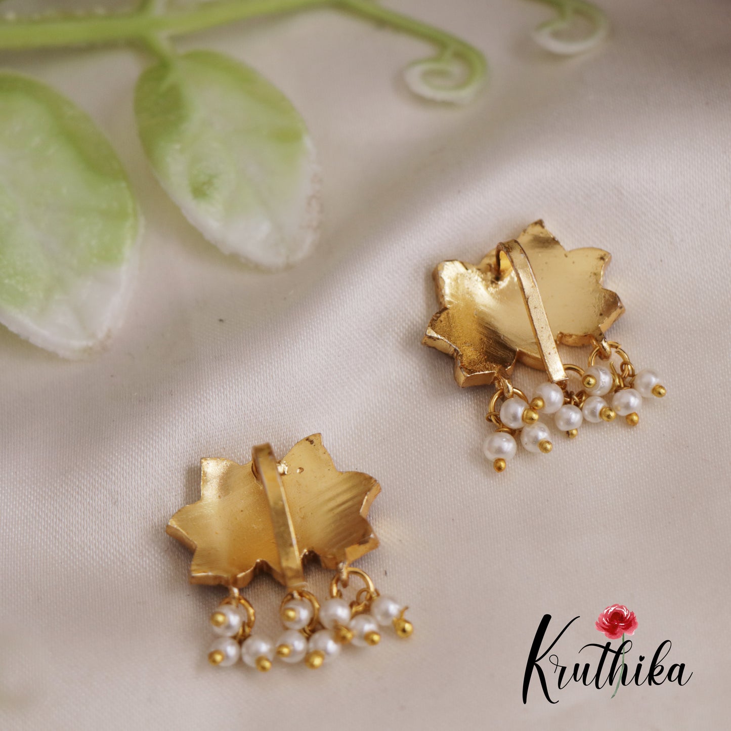 Beautiful Jadau Lotus Earcuffs | Upper Earrings | Bugadi Earrings With Pearl Drops E855