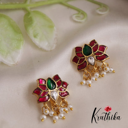 Beautiful Jadau Lotus Earcuffs | Upper Earrings | Bugadi Earrings With Pearl Drops E855