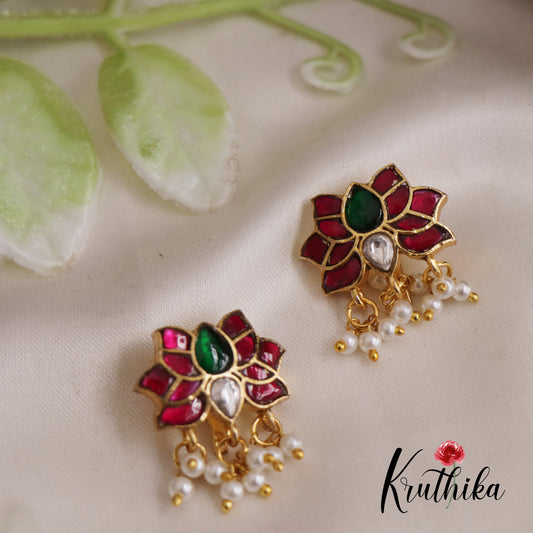 Beautiful Jadau Lotus Earcuffs | Upper Earrings | Bugadi Earrings With Pearl Drops E855
