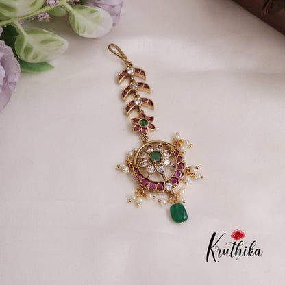 Trendy Kemp Floral Maang Tikka with Pearl Drops MT277