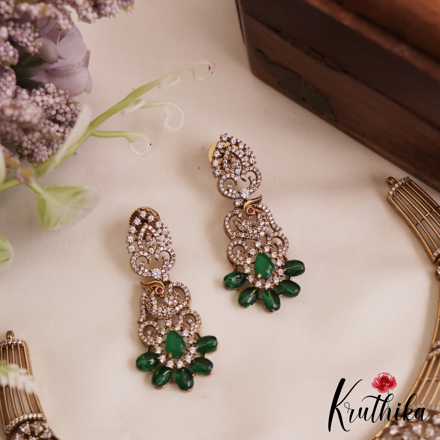 Stunning AD Floral Peacock Motifs Victorian Hasli Choker NC2812 (Available In 2 Colors)