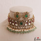 Sparkling Teardrop Motifs Polki Victorian Choker With Green Bead Drops NC3006