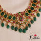 Stunning Floral Teardrop Motifs Jadau Choker With Green Bead Drops NC2844