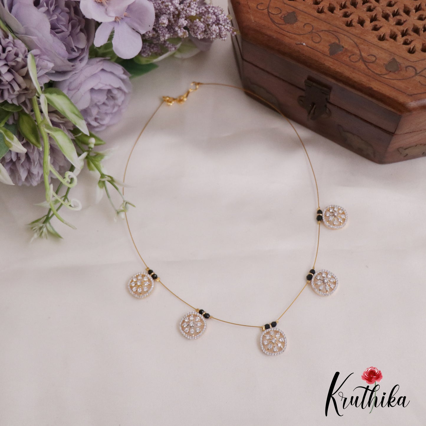 Beautiful CZ Sparkling Black Beads Invisible Chain NC2314