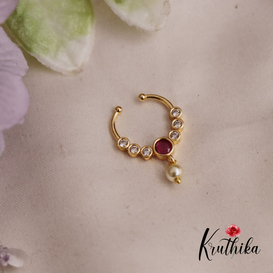 Beautiful Septum Nose Ring With Pearl Drop - No Piercing Required N72