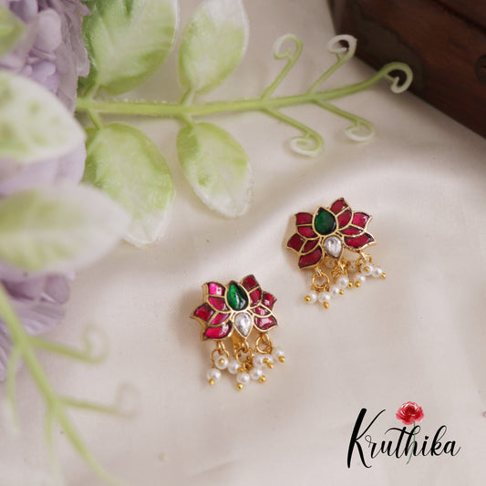 Beautiful Jadau Lotus Earcuffs | Upper Earrings | Bugadi Earrings With Pearl Drops E855