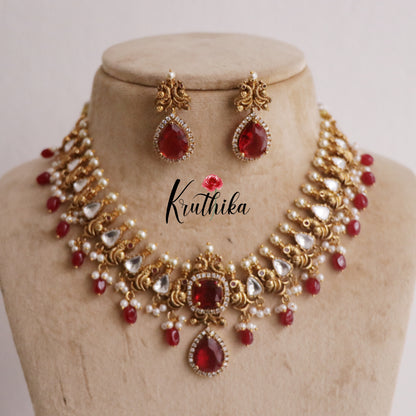 Elegant Peacock Victorian Moissanite Stones Necklace with Pastel Green Beads NC1940 (Available in 2 Colours)
