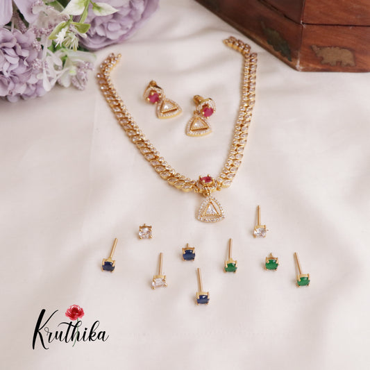 Trendy CZ Changeable Stones Necklace NC2055