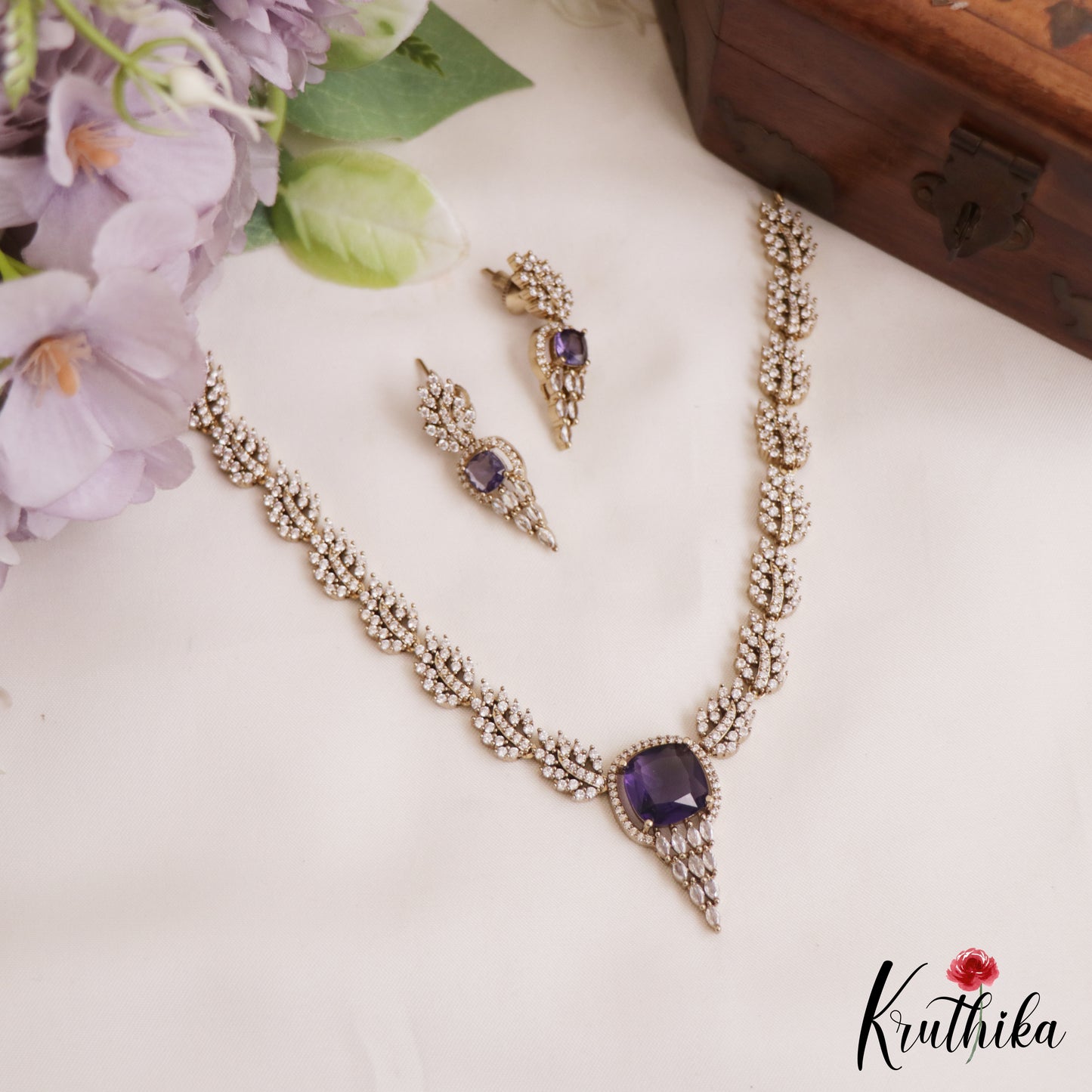 Trendy Leaf Motifs AD Victorian Necklace NC2765 (Available In 5 Colors)