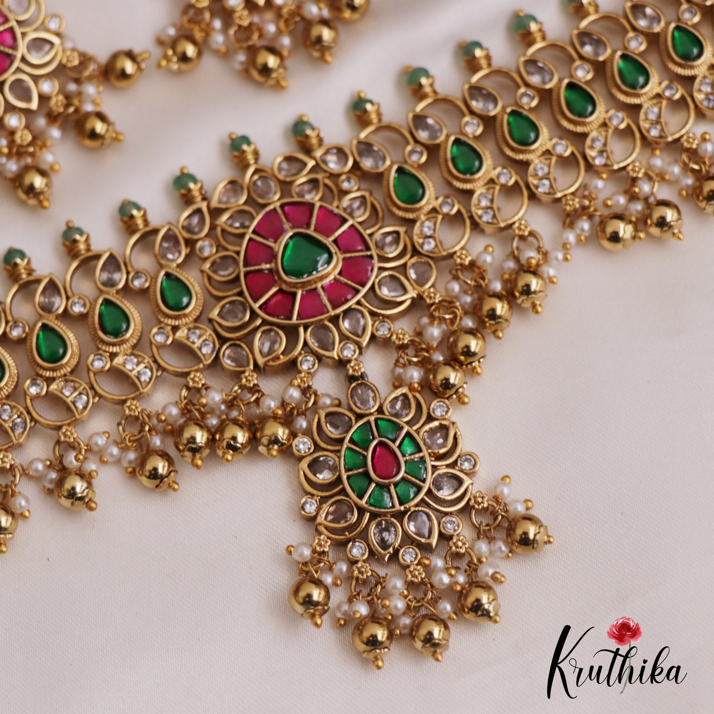 Gorgeous Teardrop Motifs Jadau Choker NC2725 (Available In 4 Colors)