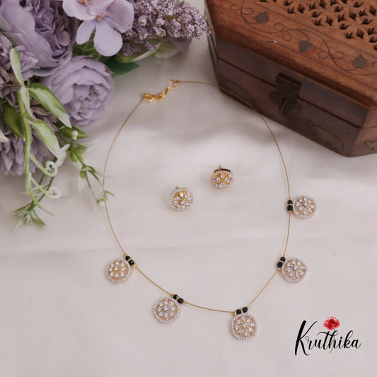 Beautiful CZ Sparkling Black Beads Invisible Chain NC2314