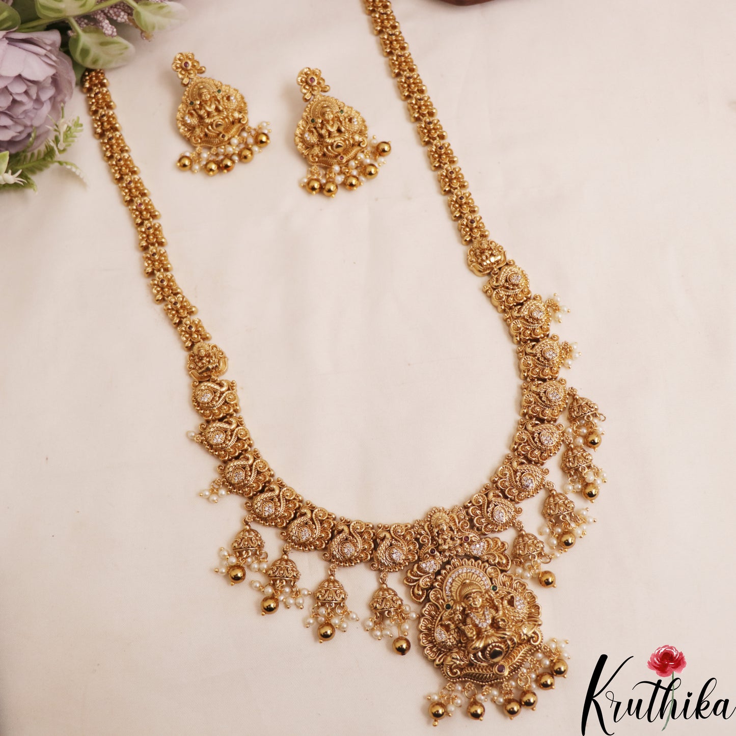 Traditional Antique Nagas Lakshmi Peacock Motifs Temple Haaram LH2093