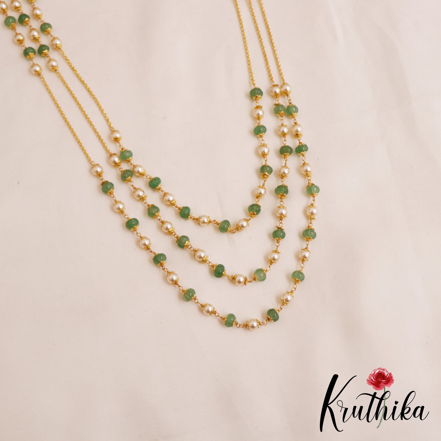 Trendy Gold-Tone Pearl Bead Triple Layered Mala LH2080