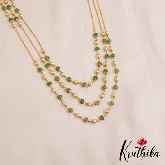 Trendy Gold-Tone Pearl Bead Triple Layered Mala LH2080
