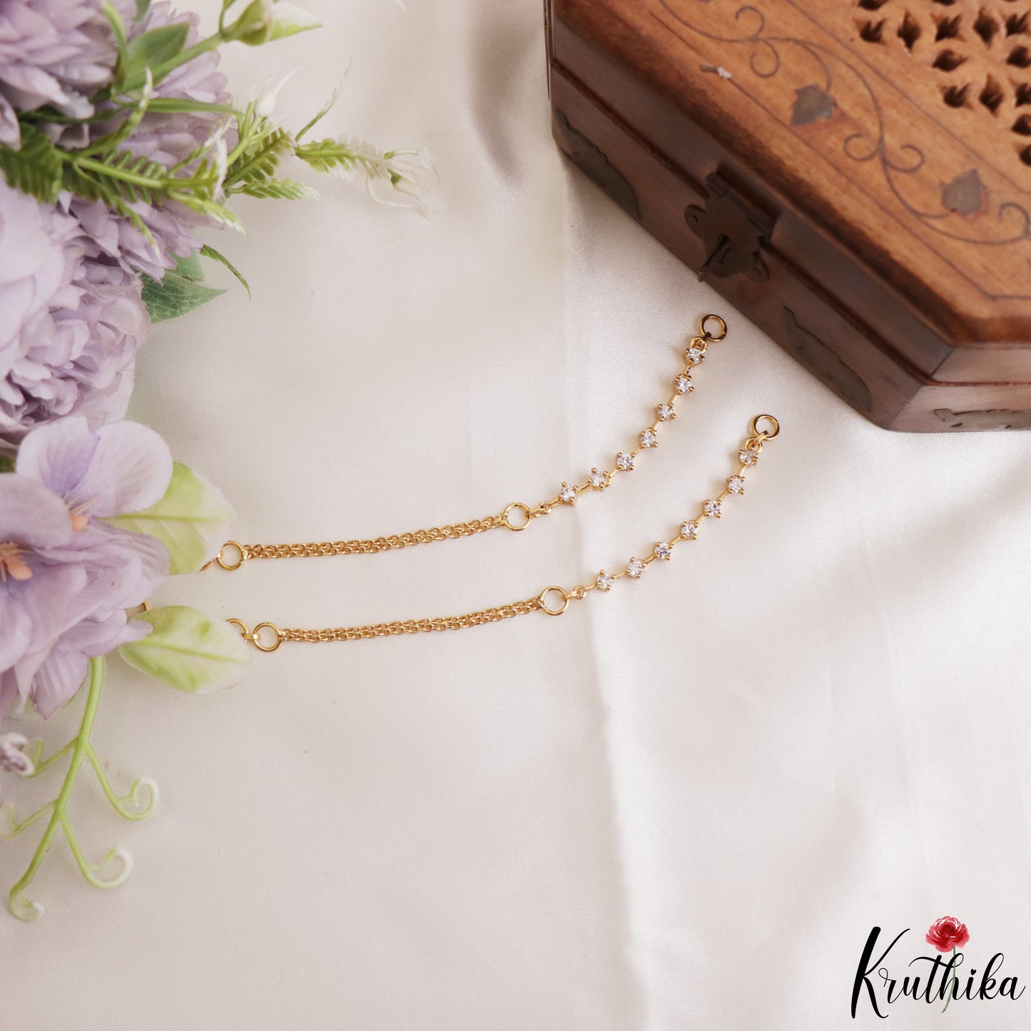Simple Gold-Tone CZ Earchains EC237