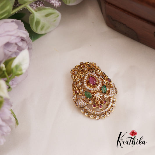 Beautiful AD Peacock Teardrop Motifs Saree Pin SP44