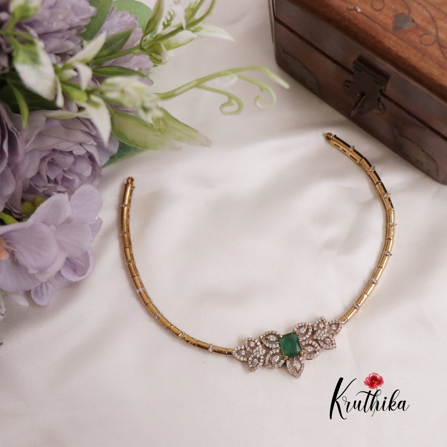 Simple CZ Floral Bloom Pipe Necklace NC2259 (Available in 2 Colors)