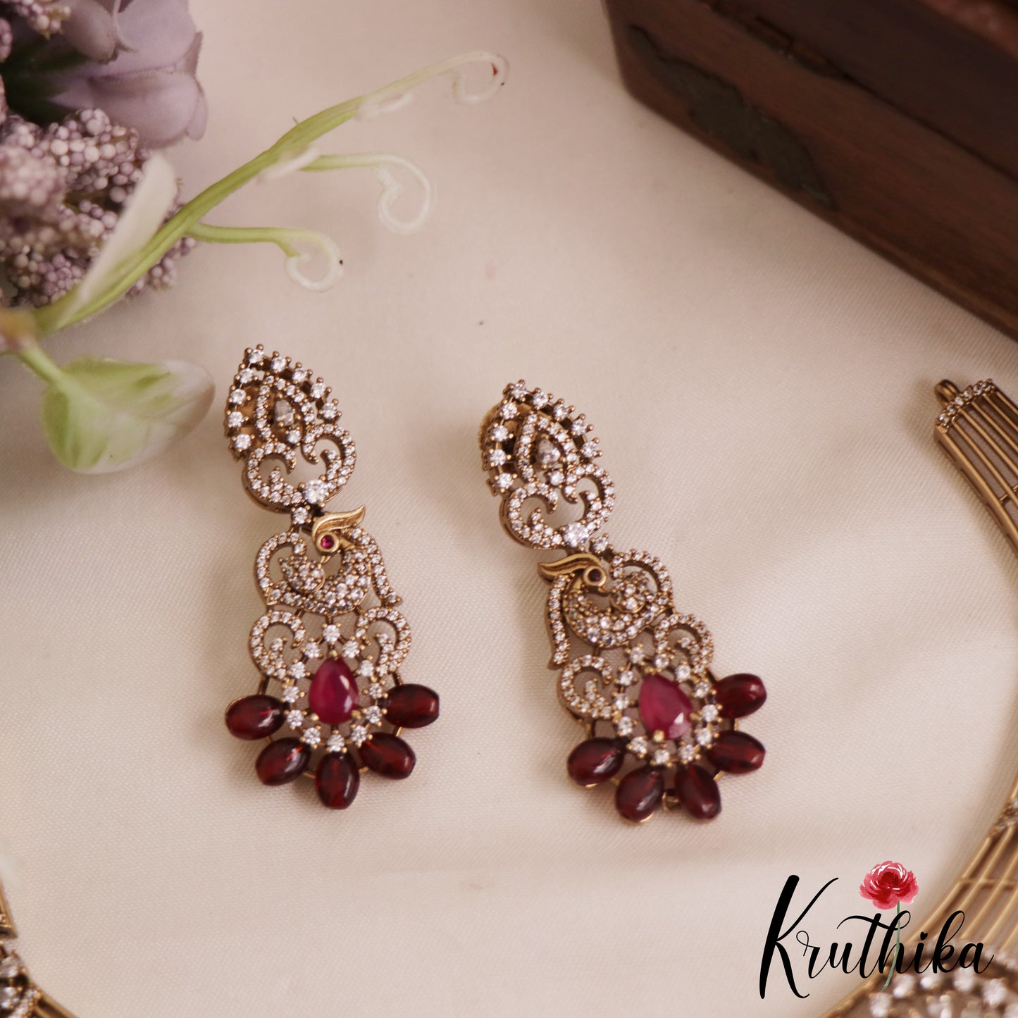 Stunning AD Floral Peacock Motifs Victorian Hasli Choker NC2812 (Available In 2 Colors)