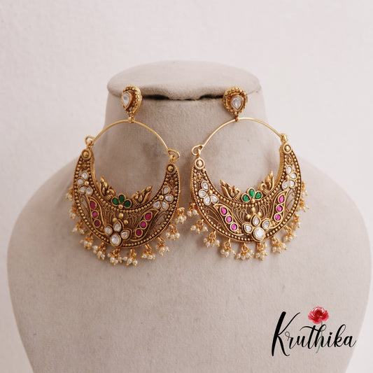 Beautiful Teardrop Kemp Chandbali Earrings With Pearl Drops E833