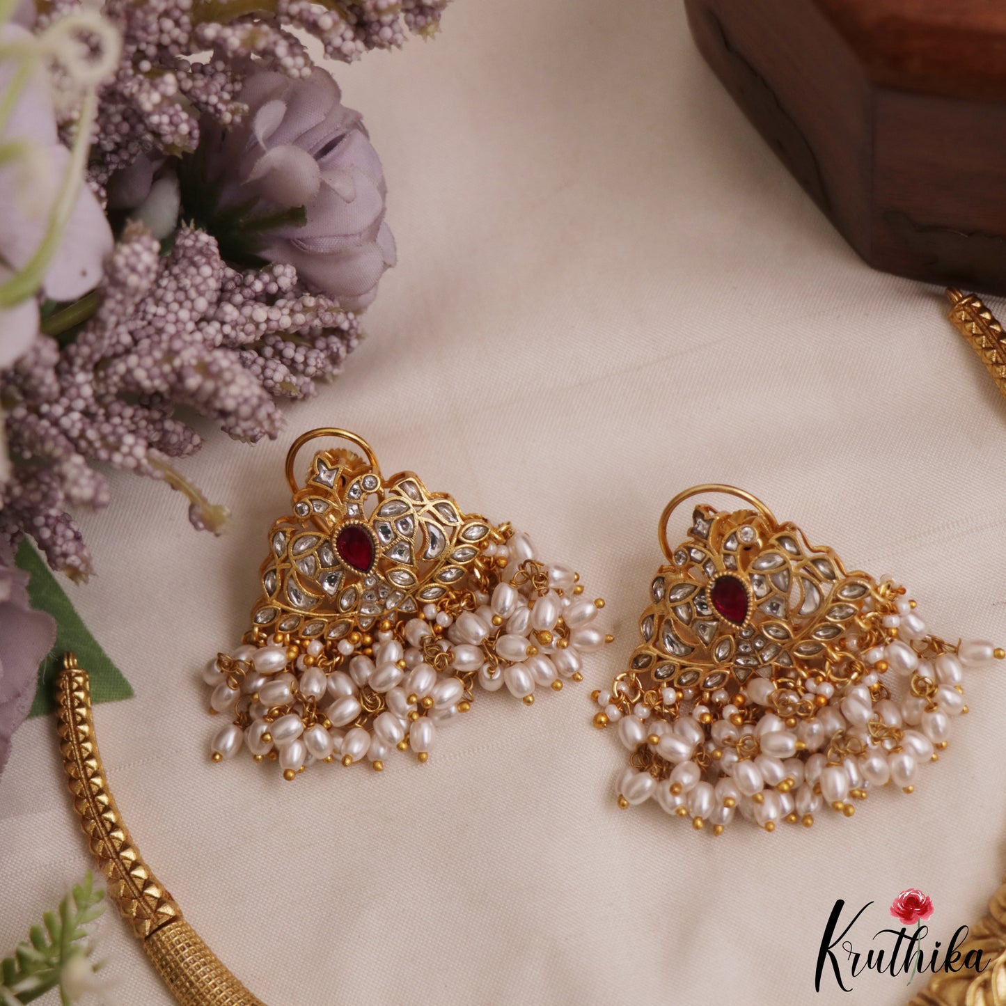 Gorgeous Peacock Motifs Jadau Hasli Necklace With Pearl Drops NC2970 (Available In 3 Colors)