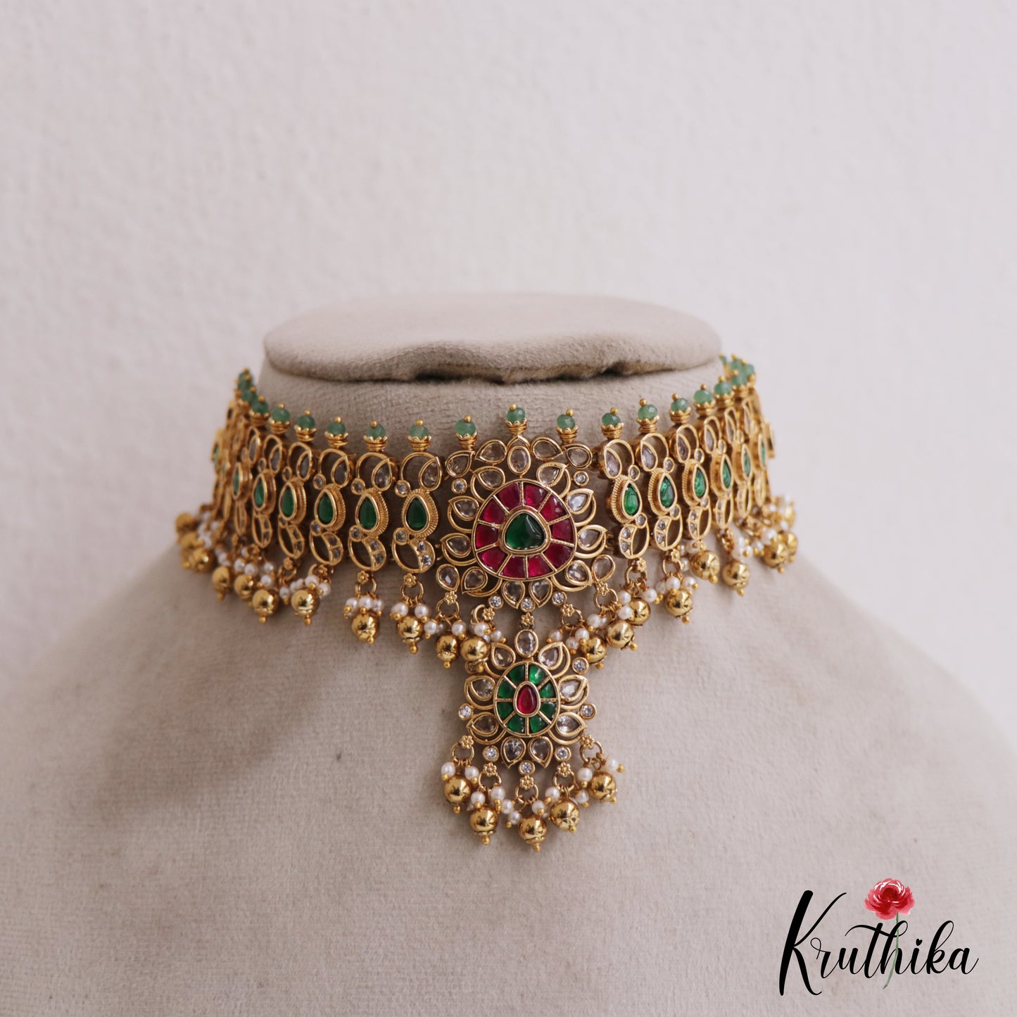 Gorgeous Teardrop Motifs Jadau Choker NC2725 (Available In 4 Colors)
