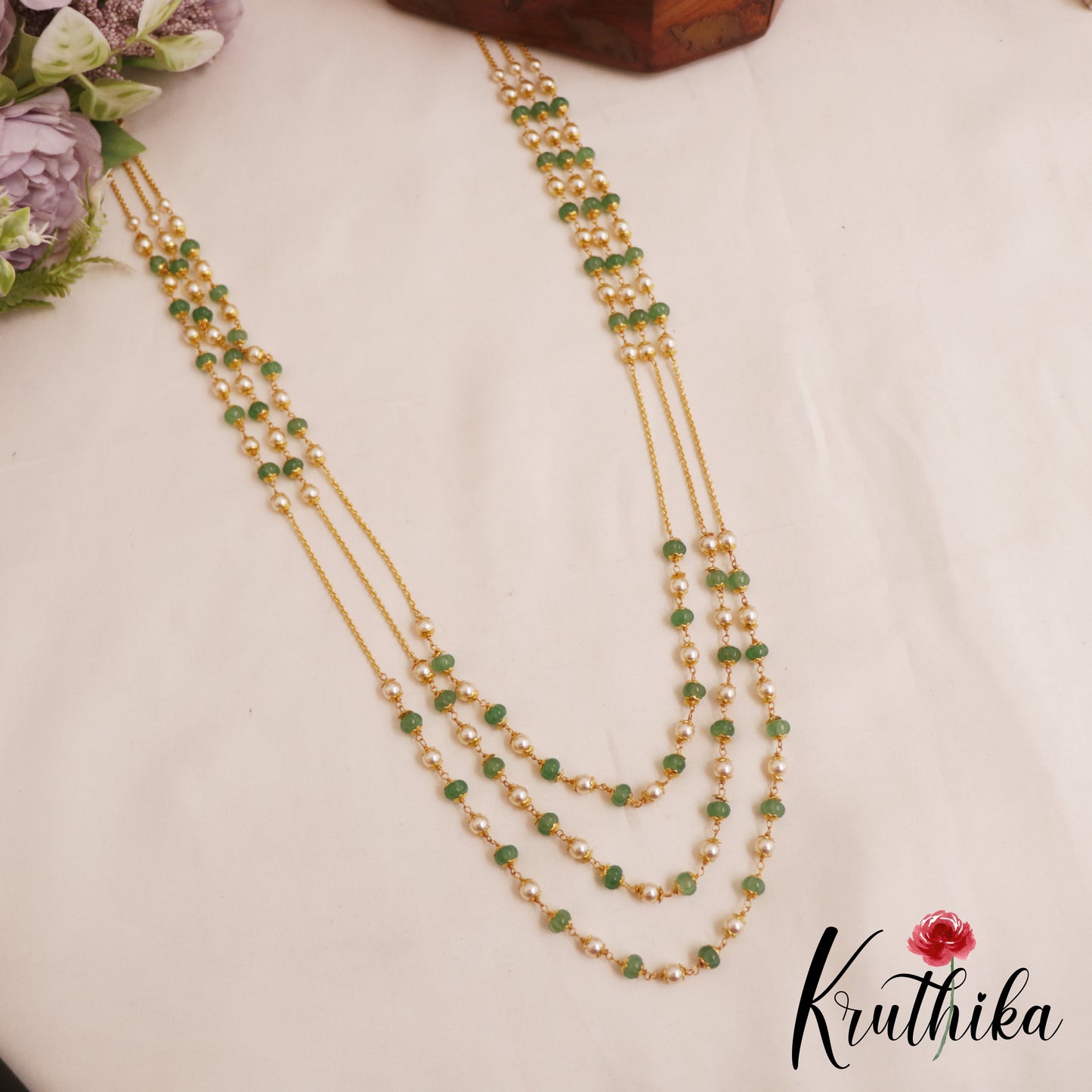 Trendy Gold-Tone Pearl Bead Triple Layered Mala LH2080