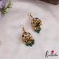 Simple Trendy Floral Motifs Jadau Jhumkas With Green Bead Drops E907