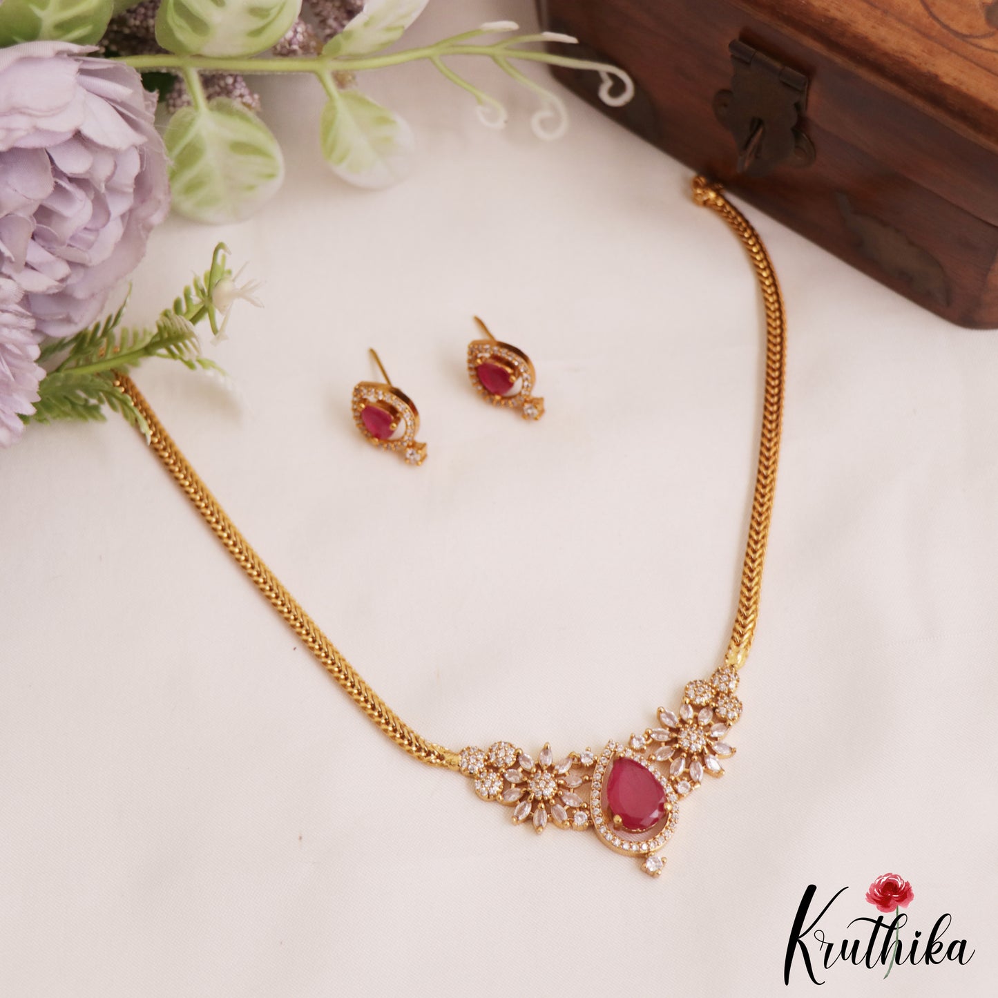 Classic AD Floral Motifs Necklace NC2805 (Available In 2 Colors)