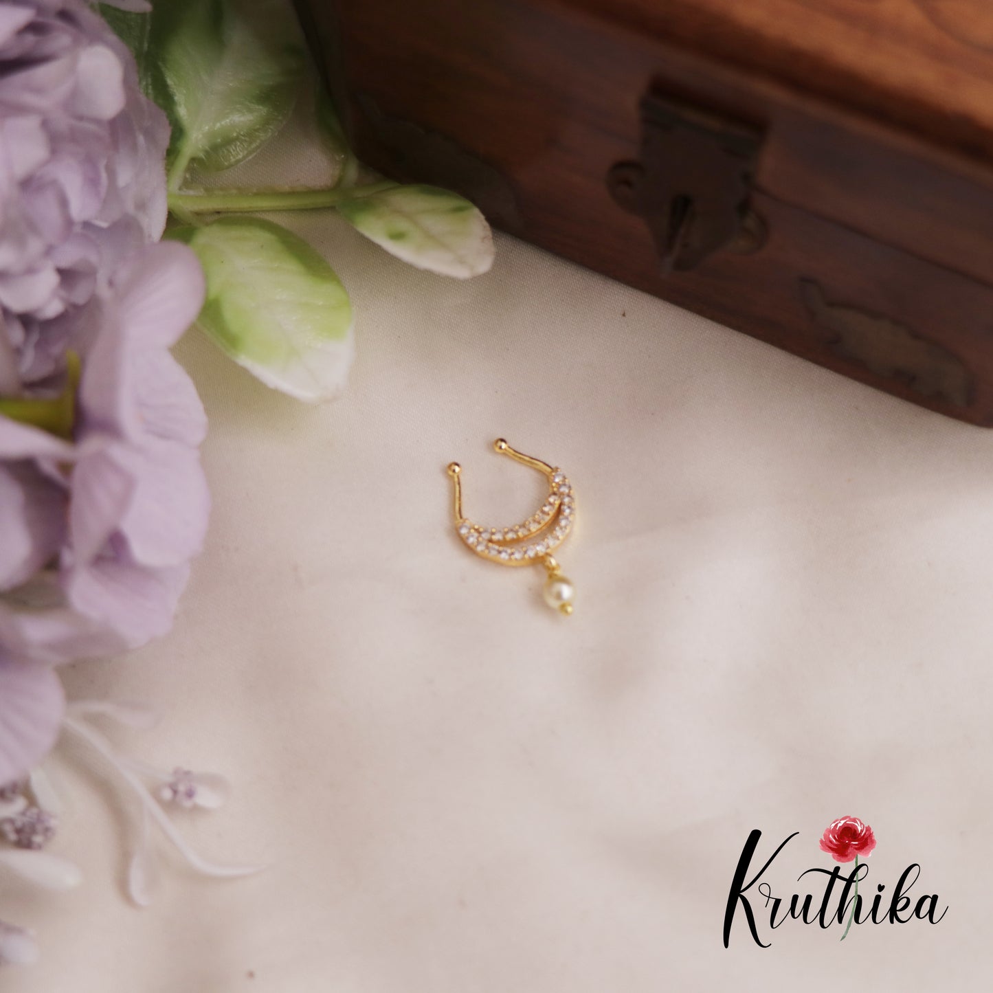 Simple Septum Nose Ring With Pearl Drop - No Piercing Required N70