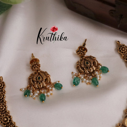 Beautiful Antique Peacock Necklace with Green Beads Drops NC2300