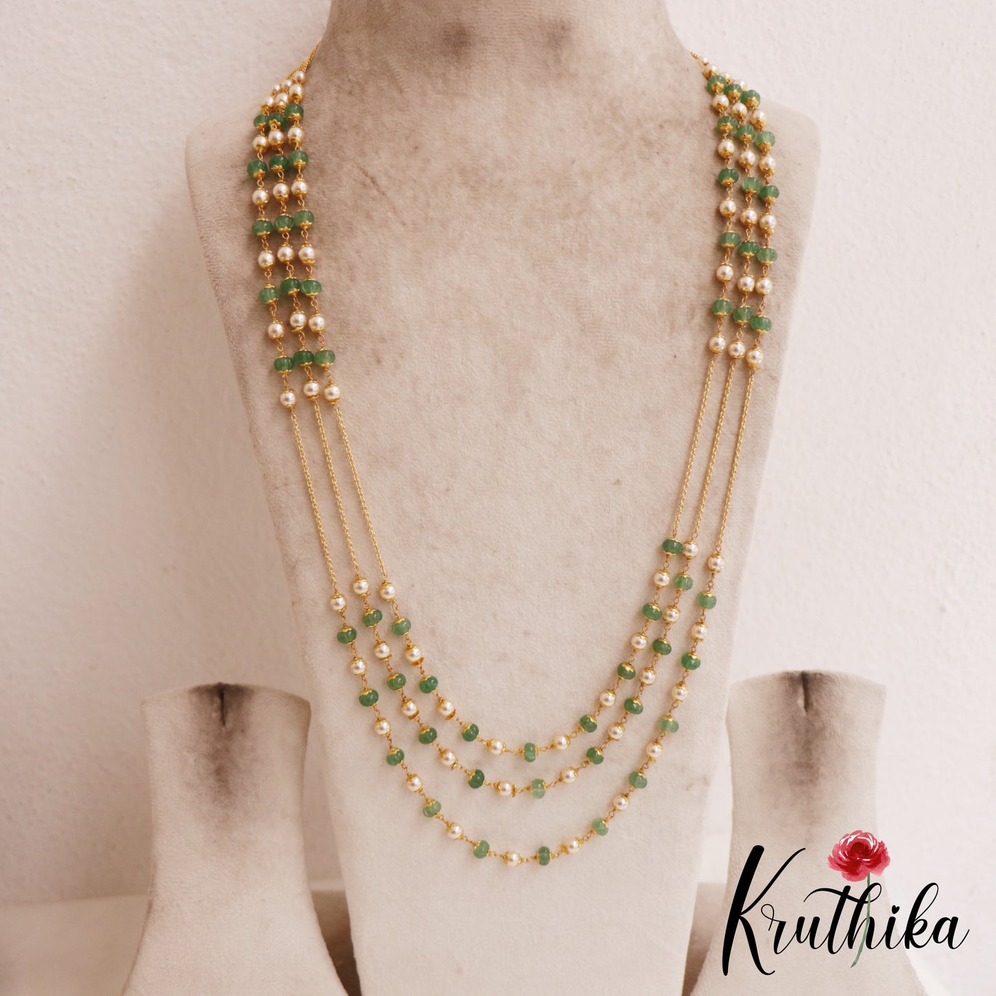 Trendy Gold-Tone Pearl Bead Triple Layered Mala LH2080